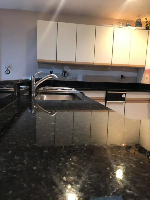 Polished black granite kitchen counters