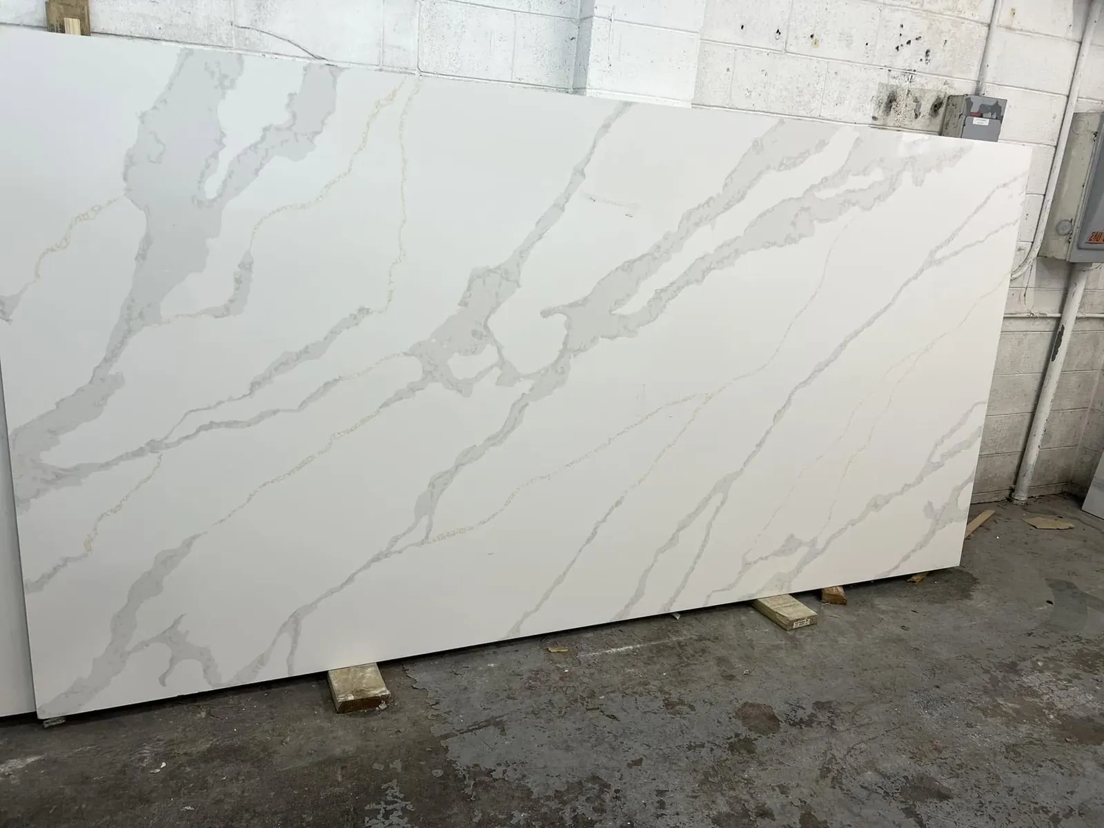 White slab with gray veining